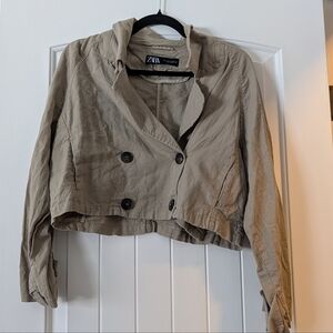 ZARA Women's Cropped Double-Breasted Jacket in Khaki